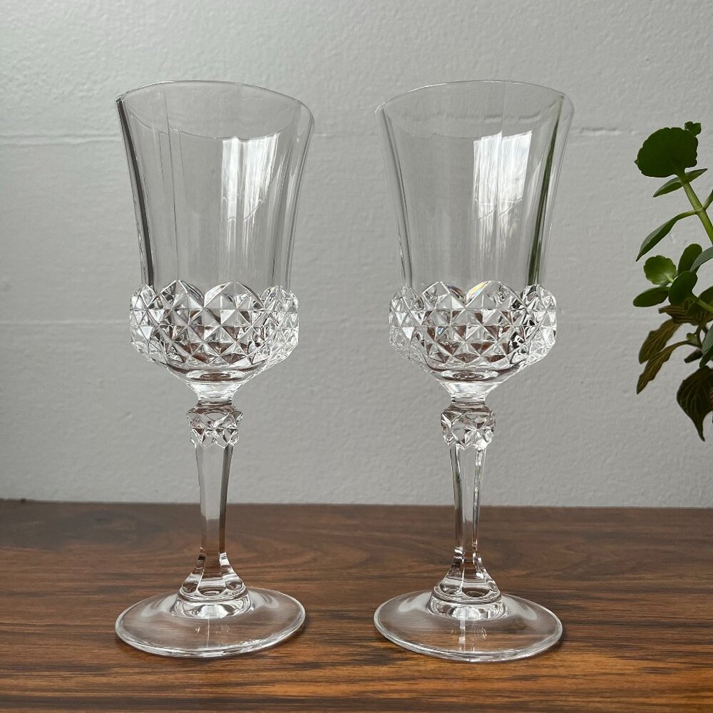 Set of 2 Cristal d'Arques Durand Valencay Vintage Crystal Wine Glasses 7" France